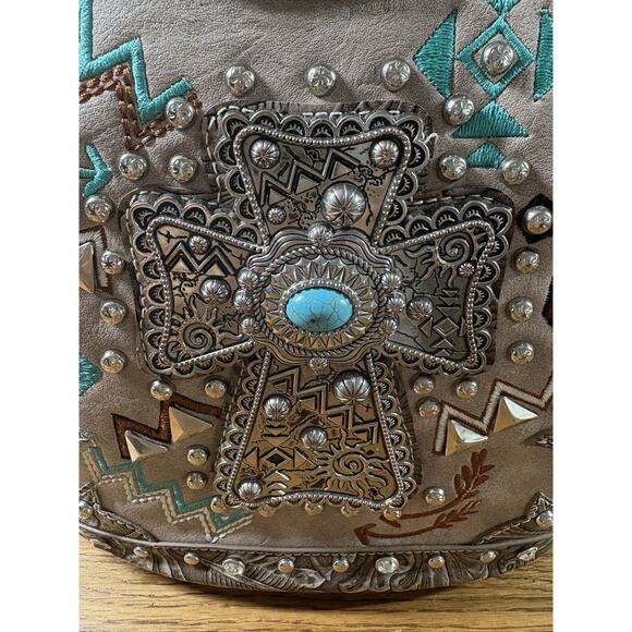 Cowgirl Trendy Tote Bag Concealed Weapon Rhinestone Studded Turquiose Southwest - Picture 12 of 14
